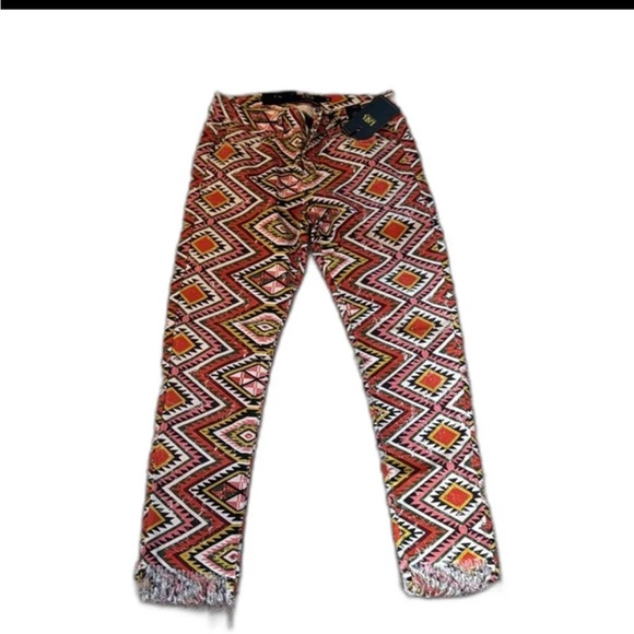 Lucky & Blessed Boho Hippie Cowboy Aztec Print Pants Fray - Picture 2 of 4